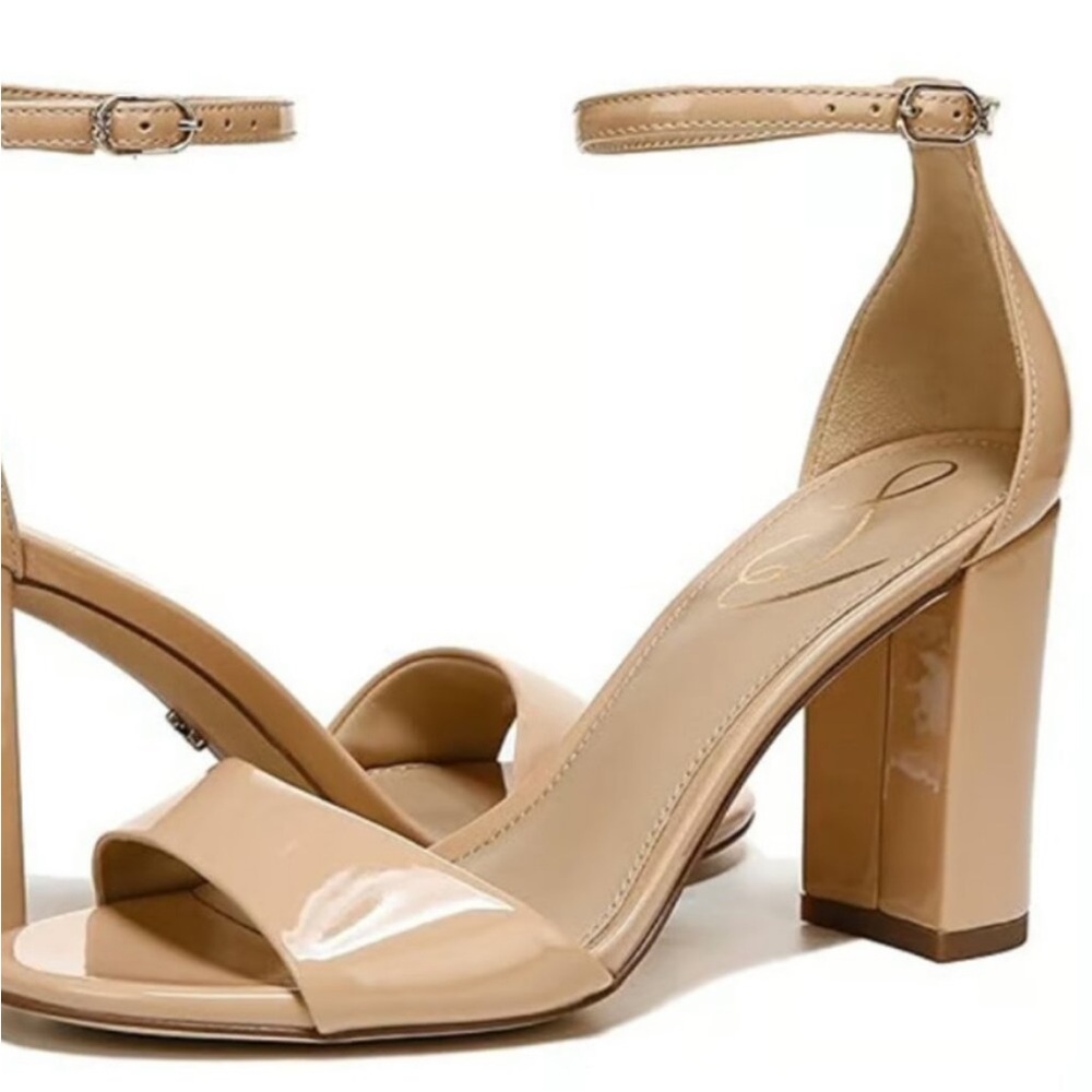 NIB Sam Edelman Robyn Beige Leather Ankle Strap Sandals‎ Size 9M Block Heels